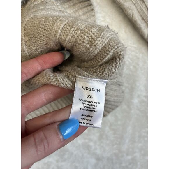 One Grey Day OGD Cashmere Blend Cable Knit Long Cardigan Oatmeal Pockets XS - Picture 7 of 10